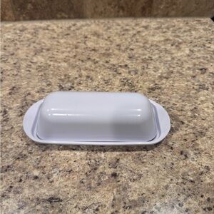 White Melamine Butter Dish with Lid Single Stick Vintage (1123)